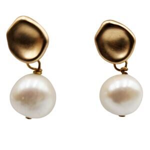 Faux Baroque Pearl Goldtone Drop Dangle Earrings Elegant Feminine Minimalist